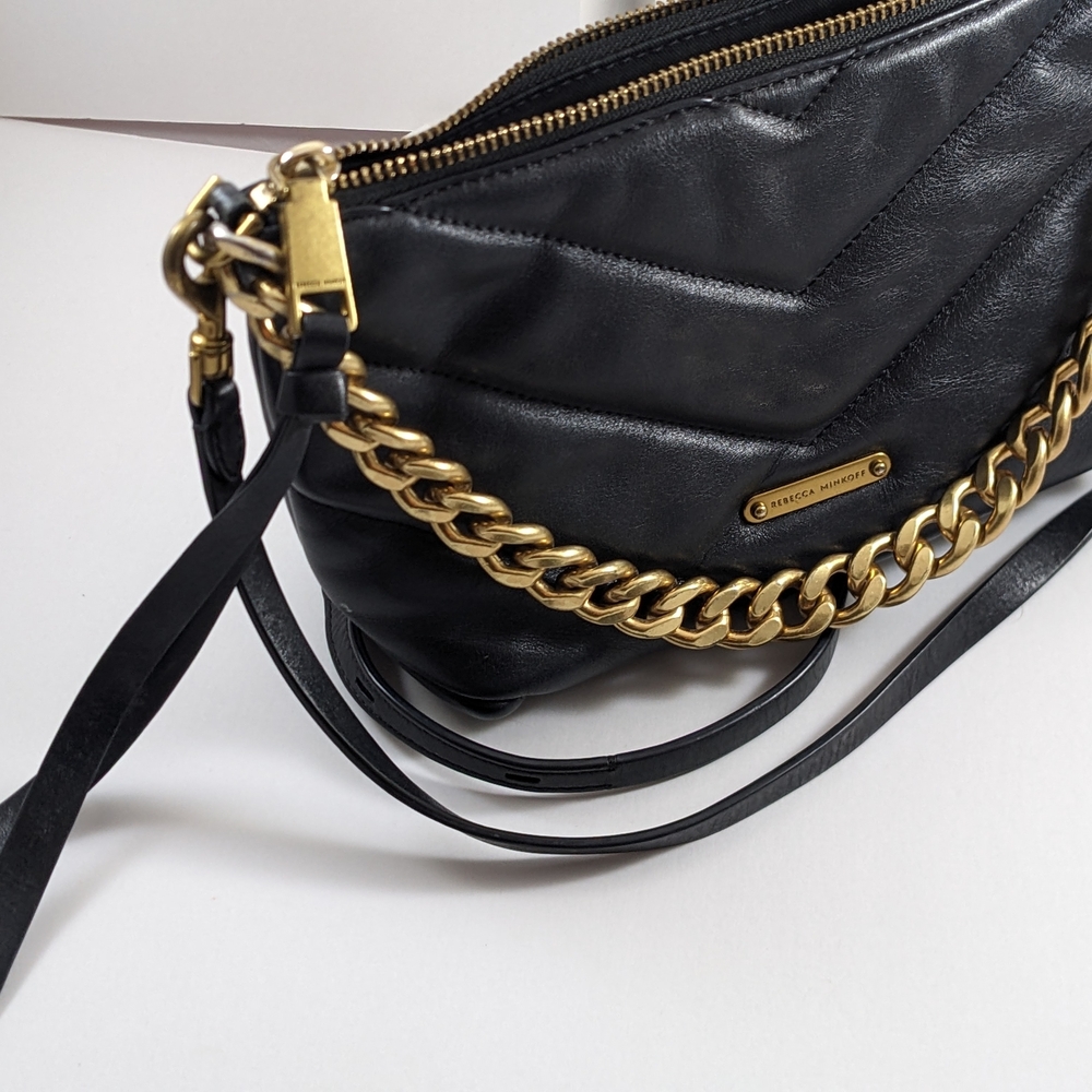 Rebecca Minkoff Black Quilted Leather Edie Crossbody with Gold Chain - Picture 14 of 16